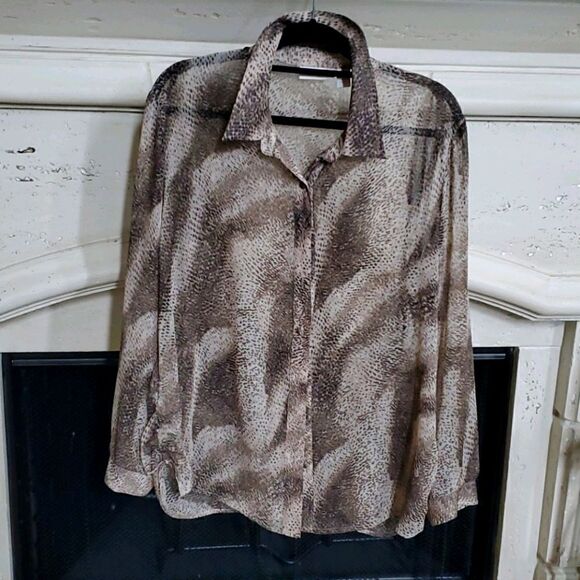 CHICO'S Sheer Animal Print Ruched Blouse - Size 3 - Picture 1 of 5